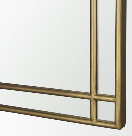 Tiffany Brushed Gold Double Frame Metal Arched Mirror by Mercana at Eve Furniture