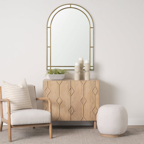 Tiffany Brushed Gold Double Frame Metal Arched Mirror by Mercana at Eve Furniture