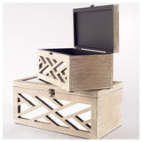Tiffany (Set of 2) Off-White Wooden W/ Mirror Inlay Chevron Boxes by Mercana at Eve Furniture