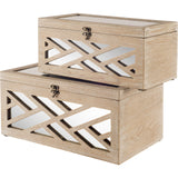 Tiffany (Set of 2) Off-White Wooden W/ Mirror Inlay Chevron Boxes by Mercana at Eve Furniture