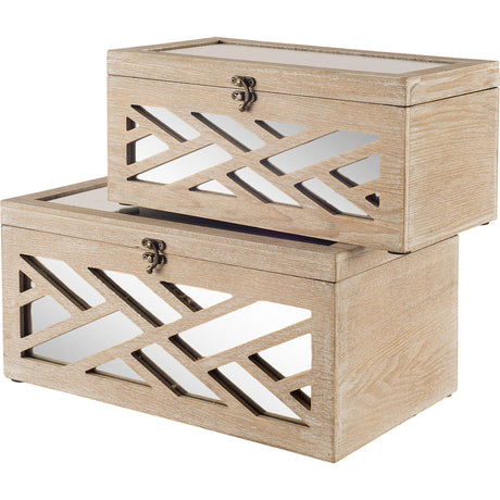 Tiffany (Set of 2) Off-White Wooden W/ Mirror Inlay Chevron Boxes by Mercana at Eve Furniture