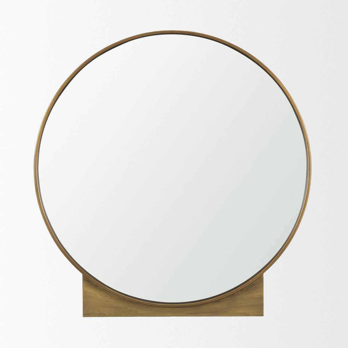 Tillie Round Brushed Gold Metal Frame Wall Mirror by Mercana at Eve Furniture