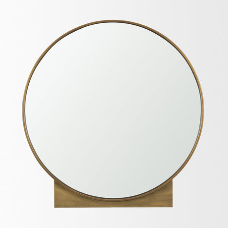Tillie Round Brushed Gold Metal Frame Wall Mirror by Mercana at Eve Furniture