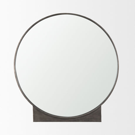 Tillie Round Gunmetal w/ Textured Metal Frame Wall Mirror by Mercana at Eve Furniture