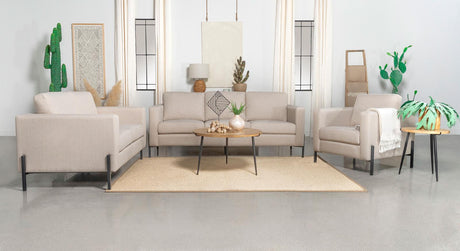 Tilly Oatmeal Upholstered Track Arms Living Room Set by Coaster at Eve Furniture