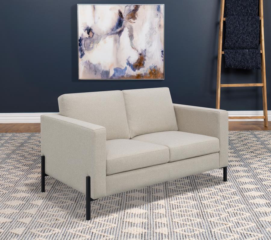 Tilly Oatmeal Upholstered Track Arms Loveseat by Coaster at Eve Furniture