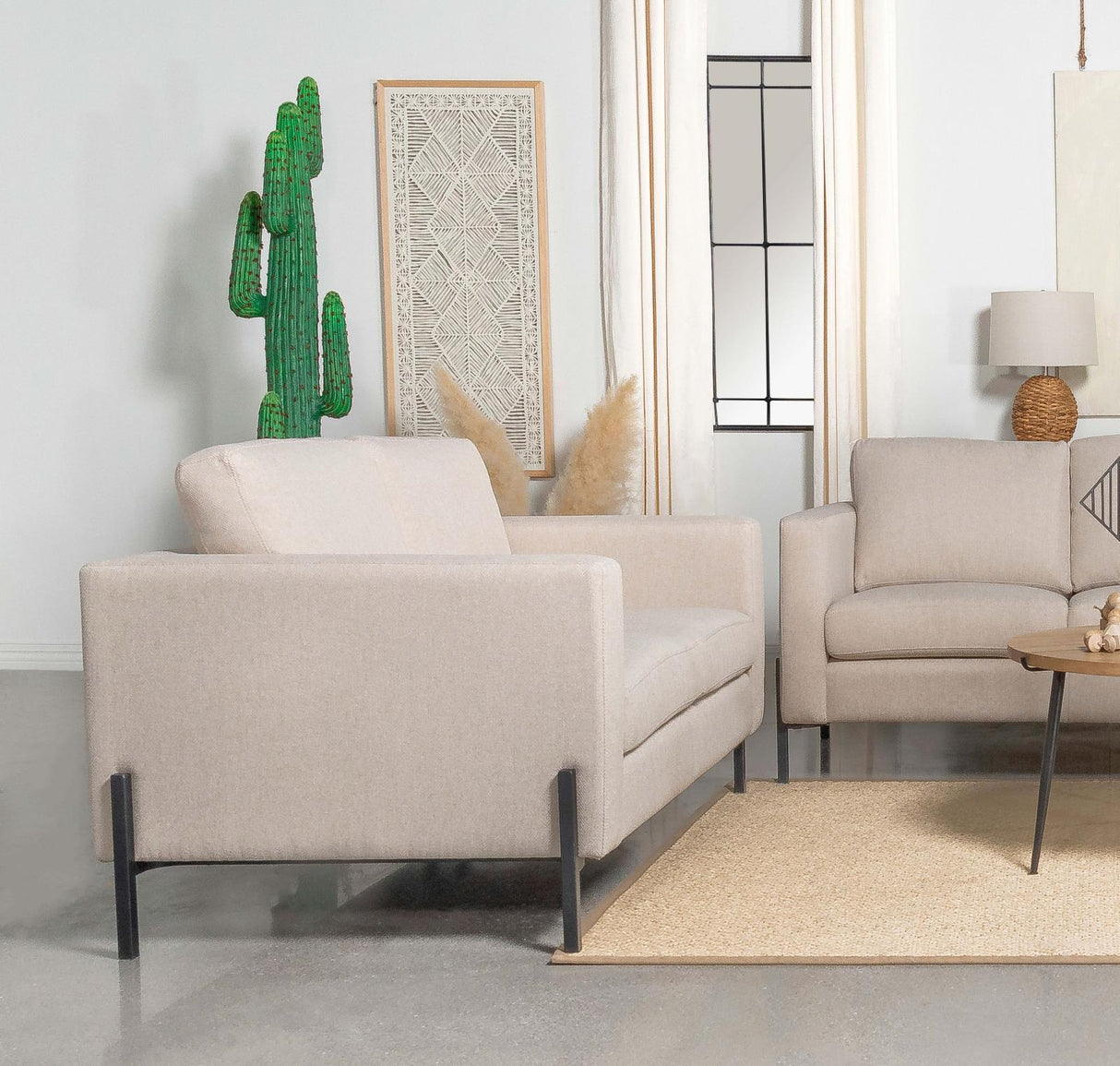 Tilly Oatmeal Upholstered Track Arms Loveseat by Coaster at Eve Furniture