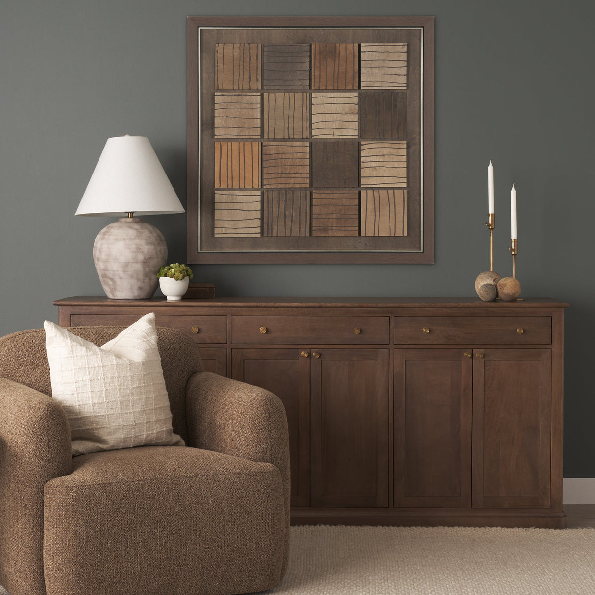 Timber Mosaic II by Mercana Studio Handmade Original Framed Artwork Matted by Mercana at Eve Furniture