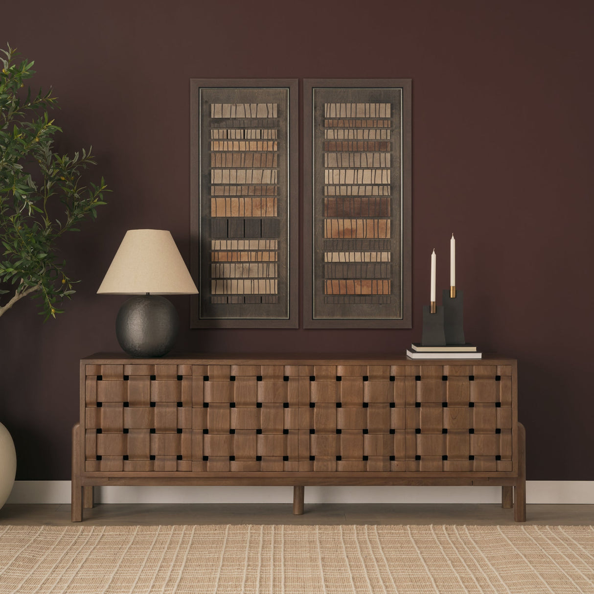Timber Mosaic IV by Mercana Studio Handmade Original Framed Artwork Matted by Mercana at Eve Furniture