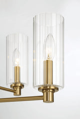Timeless Six Lights Chandelier With Clear Ribbed Glass - Satin Brass by Ashcroft Furniture at Eve Furniture