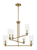 Timeless Six Lights Chandelier With Clear Ribbed Glass - Satin Brass by Ashcroft Furniture at Eve Furniture