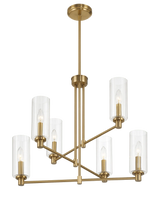 Timeless Six Lights Chandelier With Clear Ribbed Glass - Satin Brass by Ashcroft Furniture at Eve Furniture