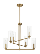 Timeless Six Lights Chandelier With Clear Ribbed Glass - Satin Brass by Ashcroft Furniture at Eve Furniture