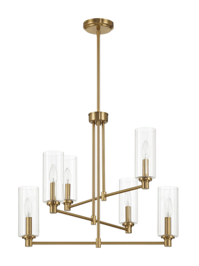 Timeless Six Lights Chandelier With Clear Ribbed Glass - Satin Brass by Ashcroft Furniture at Eve Furniture