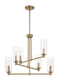 Timeless Six Lights Chandelier With Clear Ribbed Glass - Satin Brass by Ashcroft Furniture at Eve Furniture