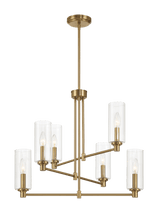 Timeless Six Lights Chandelier With Clear Ribbed Glass - Satin Brass