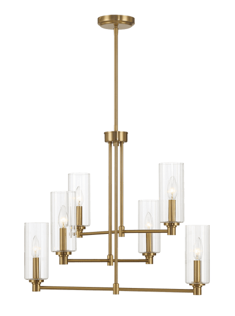 Timeless Six Lights Chandelier With Clear Ribbed Glass - Satin Brass