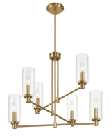 Timeless Six Lights Chandelier With Clear Ribbed Glass - Satin Brass