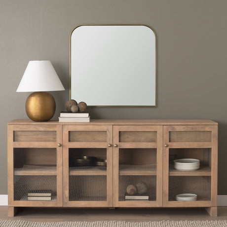 Timon Brushed Gold Square Arched Mirror by Mercana at Eve Furniture