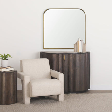 Timon Brushed Gold Square Arched Mirror by Mercana at Eve Furniture