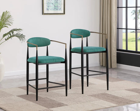 Tina Green Metal Pub Height Upholstered Bar Stool, Set of 2 by Coaster at Eve Furniture