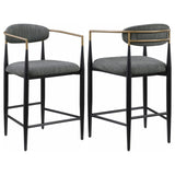 Tina Metal Counter Height Bar Stool with Upholstered Back and Seat Dark Grey (Set of 2)