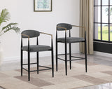 Tina Metal Counter Height Bar Stool with Upholstered Back and Seat Dark Grey (Set of 2)