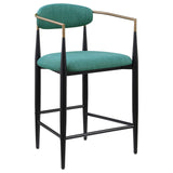 Tina Metal Counter Height Bar Stool with Upholstered Back and Seat Green (Set of 2)