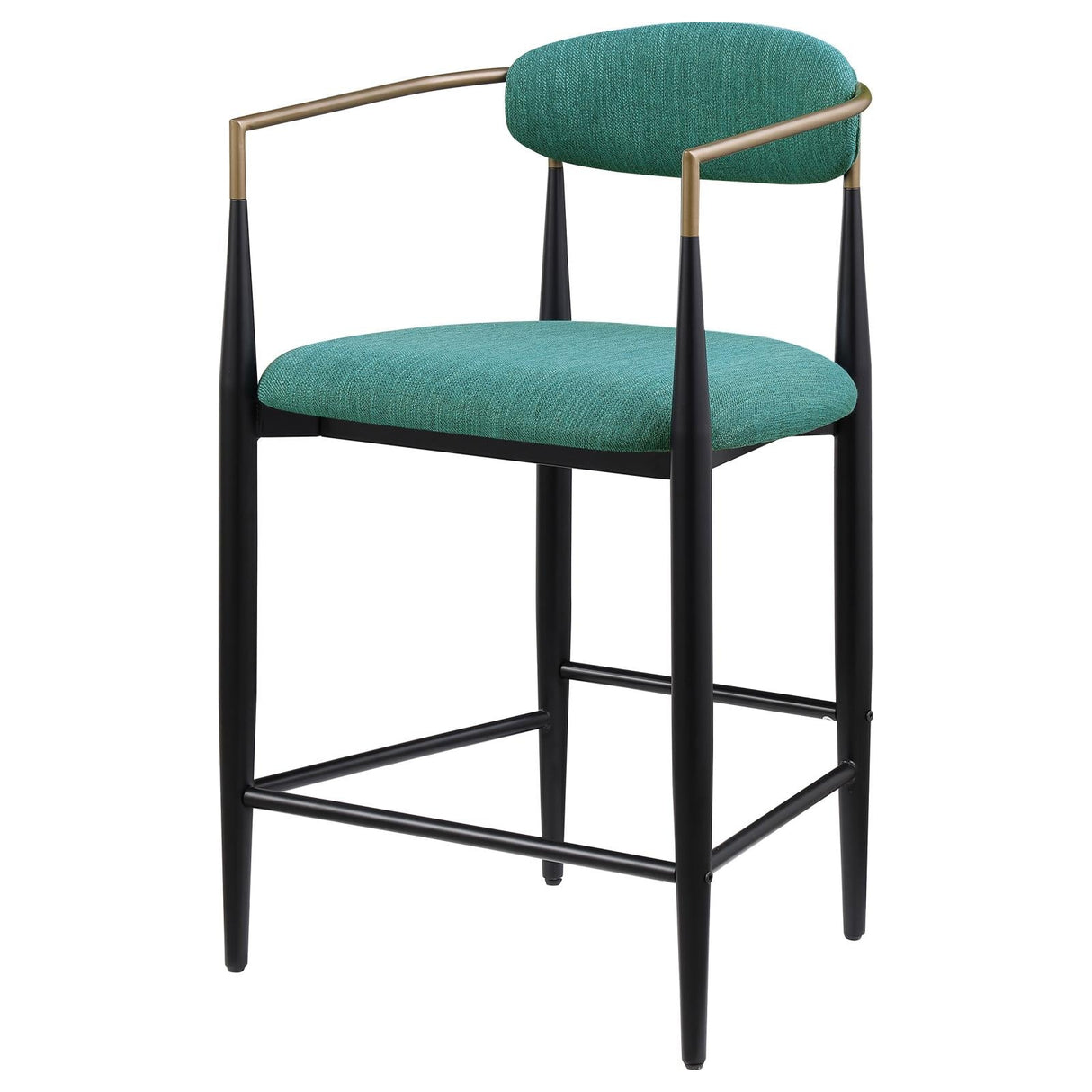 Tina Metal Counter Height Bar Stool with Upholstered Back and Seat Green (Set of 2)