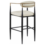 Tina Metal Pub Height Bar Stool with Upholstered Back and Seat Beige (Set of 2)