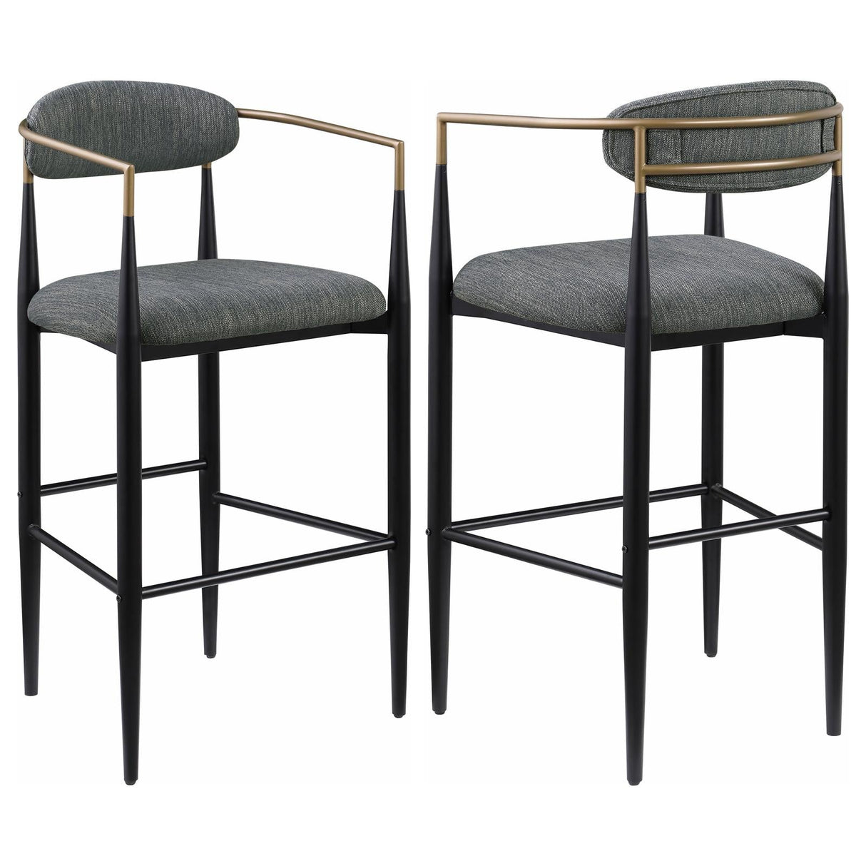 Tina Metal Pub Height Bar Stool with Upholstered Back and Seat Dark Grey (Set of 2)