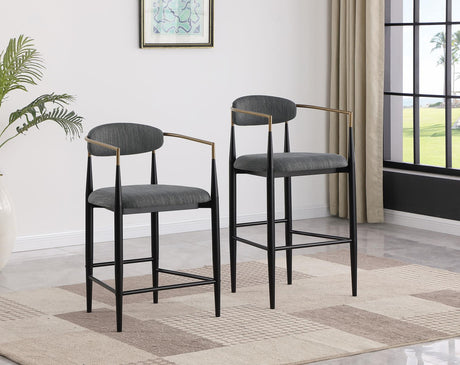 Tina Dark Gray Metal Counter Height Upholstered Bar Stool, Set of 2 by Coaster at Eve Furniture