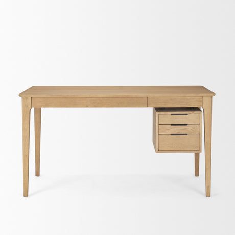 Tino Light Brown Oak Wood w/ 4 Drawers Desk by Mercana at Eve Furniture