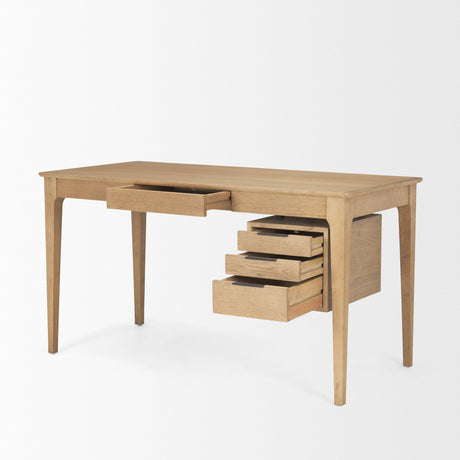 Tino Light Brown Oak Wood w/ 4 Drawers Desk by Mercana at Eve Furniture