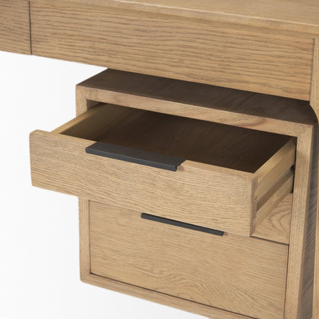 Tino Light Brown Oak Wood w/ 4 Drawers Desk by Mercana at Eve Furniture