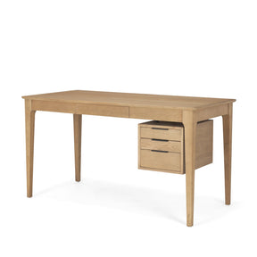 Tino Light Brown Oak Wood w/ 4 Drawers Desk by Mercana at Eve Furniture