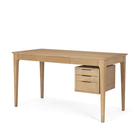 Tino Light Brown Oak Wood w/ 4 Drawers Desk by Mercana at Eve Furniture