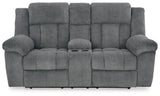 Tip-Off Slate Dual Power Reclining Loveseat by Ashley at Eve Furniture