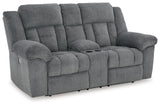 Tip-Off Slate Dual Power Reclining Loveseat by Ashley at Eve Furniture