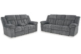 Tip-Off Slate Dual Power Reclining Sofa and Loveseat by Ashley at Eve Furniture