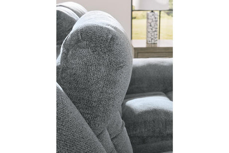 Tip-Off Slate Dual Power Reclining Sofa and Loveseat by Ashley at Eve Furniture