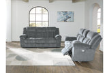Tip-Off Slate Dual Power Reclining Sofa and Loveseat by Ashley at Eve Furniture