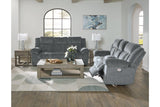 Tip-Off Slate Dual Power Reclining Sofa and Loveseat by Ashley at Eve Furniture
