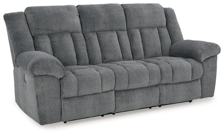 Tip-Off Slate Dual Power Reclining Sofa by Ashley at Eve Furniture