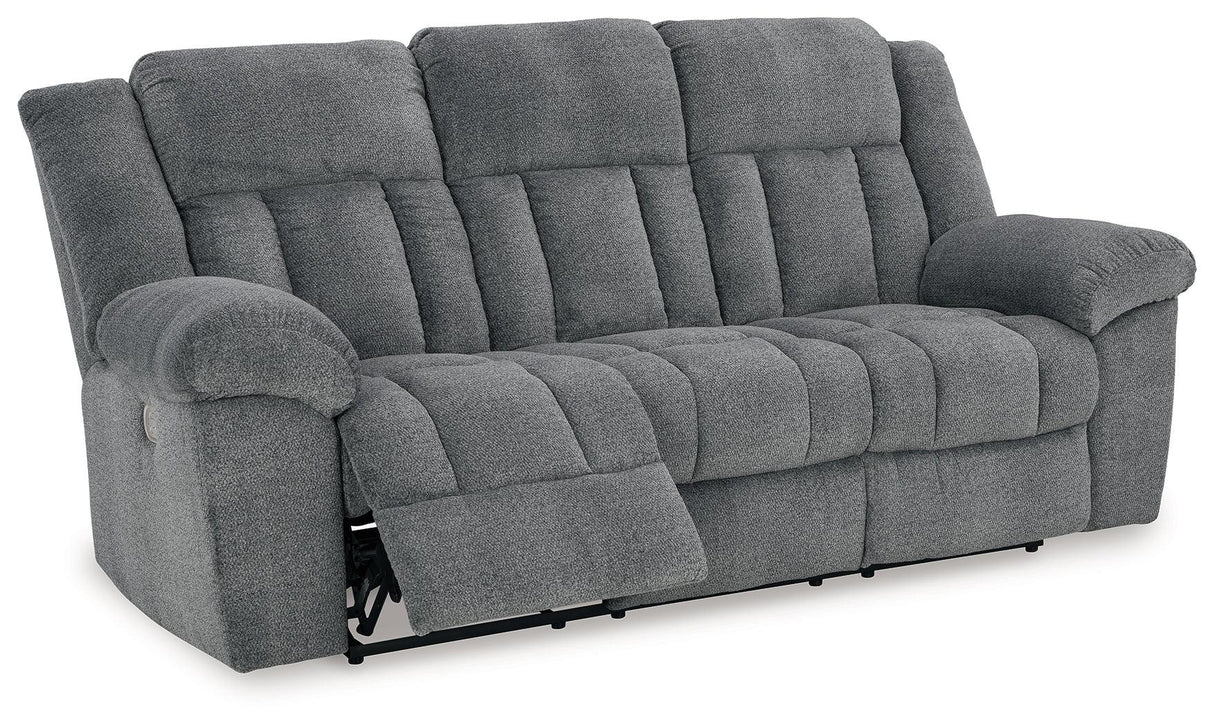 Tip-Off Slate Dual Power Reclining Sofa by Ashley at Eve Furniture