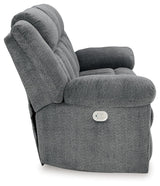 Tip-Off Slate Dual Power Reclining Sofa by Ashley at Eve Furniture