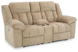 Tip-Off Wheat Dual Power Reclining Loveseat by Ashley at Eve Furniture