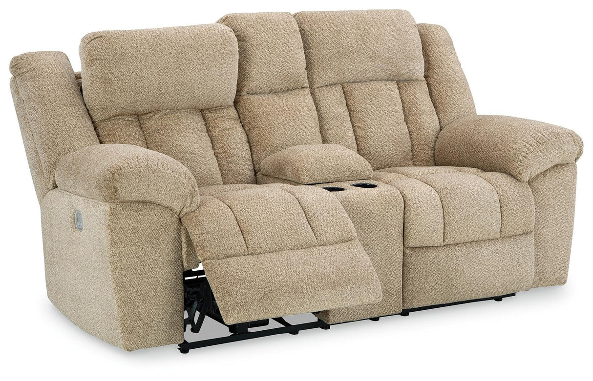 Tip-Off Wheat Dual Power Reclining Loveseat by Ashley at Eve Furniture