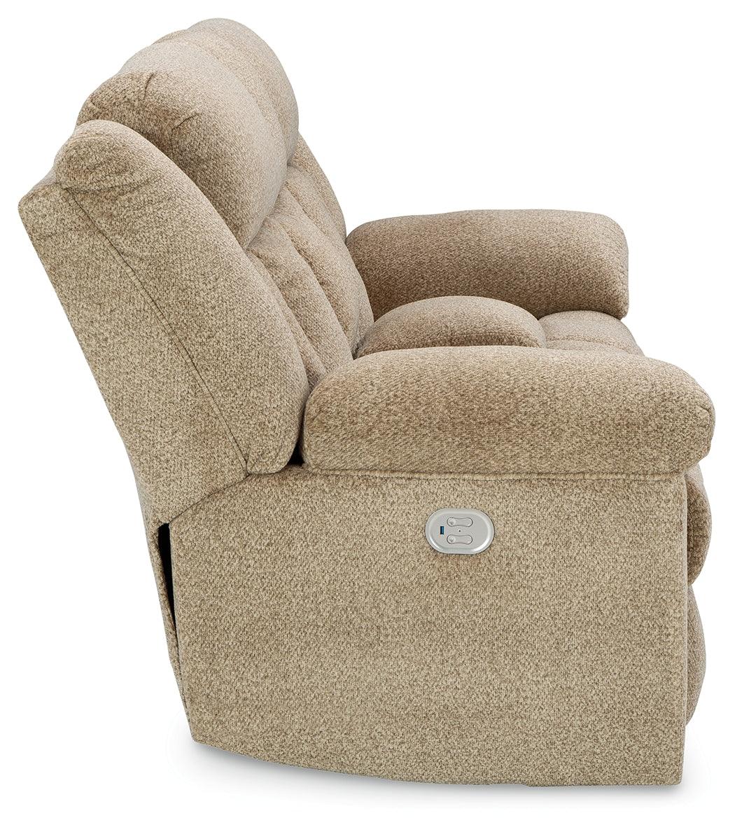 Tip-Off Wheat Dual Power Reclining Loveseat by Ashley at Eve Furniture