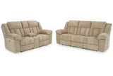 Tip-Off Wheat Dual Power Reclining Sofa and Loveseat by Ashley at Eve Furniture